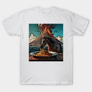 watercolor horse eating spaghetti by volcano T-Shirt